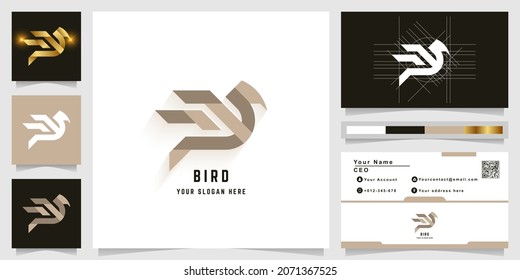 Plantilla de logotipo de monograma de carta W o ave con diseño de tarjeta de visita