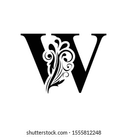 letter W. Black flower alphabet.  Beautiful capital letters.