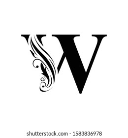 letter W. Black flower letter   Beautiful capital alphabet 