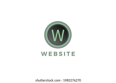 Letter W blue color 3d glowing button
