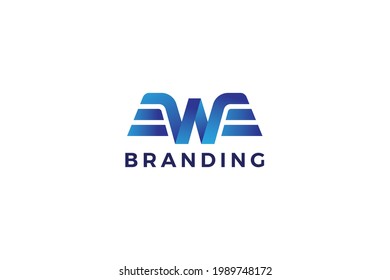 Letter W blue color 3d ribbon business logo