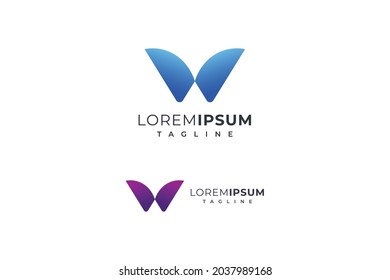 Letter W blue   purple colour creative   simple modern paradise business logo