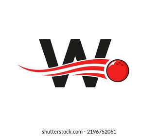 Letter W Bowling Logo. Bowling Ball Symbol With Red Moving Ball Vector Template