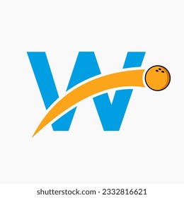 Letter W Bowling Logo. Bowling Ball Symbol With Moving Ball Icon