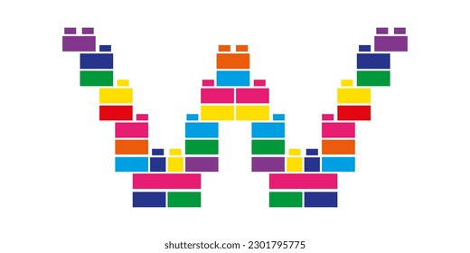 Letter W of Brick Building Blocks in vector colors