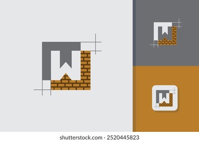 letter w brick construction logo design vector template