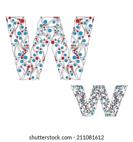 Letter W. Bright element  alphabet.  ABC  in vector. Perfect for backgrounds of flyers, posters, invitations, cards, webs graphics, blogs, banners, and more.