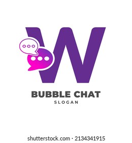 letter W with bubble chat decoration vector logo design