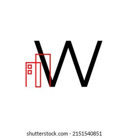 letter W with building decoration vector logo design element
