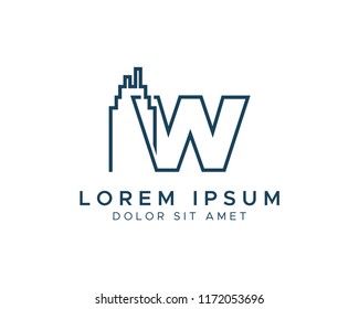 Letter W Building Line Vector Logo Design Template