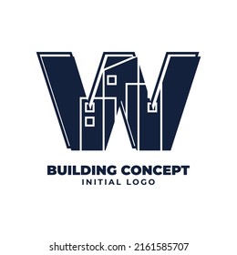 letter W with building object initial vector logo design suitable for real estate and property business