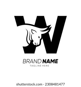 Letter W Bull Animal Logo Design Vector Icon Graphic Emblem Illustration 