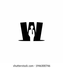 letter W and business man vector logo illustration