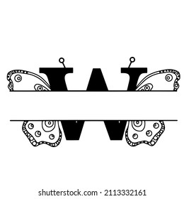 Letter W with butterfly silhouette. Wings butterfly logo template isolated on white background. Calligraphic hand drawn lettering design. Alphabet concept. Monogram vector illustration.