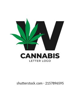 letra W con elemento de diseño del logotipo del vector de hoja de cannabis