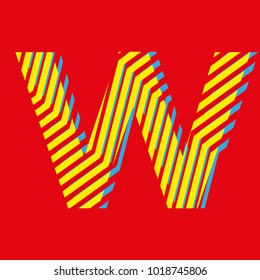 letter W, capital letter for advertising or editable editorial use, vector texture with lines