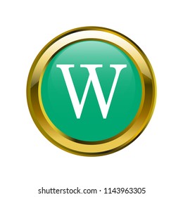 letter W capital letter classic in golden brooch with emerald blue color, editable vector