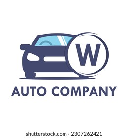 Letter w with car  template illustration. Fonts for event, promo, logo, and poster. Alphabet label symbol for branding and identity.