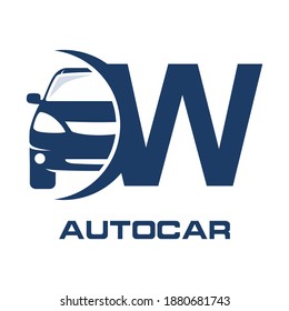 Letter W with car vector logo template.  Fonts for event, promo, logo, banner, monogram and poster. Alphabet label symbol for branding and identity.