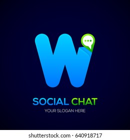 Letter W with Chat logo, Social Talk, Social media, Abstract speak, Sphere speech bubble logotype