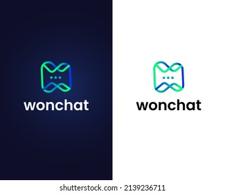 letter w with chat sign logo design template