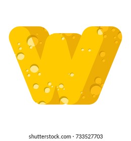 Letter W cheese font. Symbol of cheesy alphabet. Dairy Food type sign. Vector illustration
