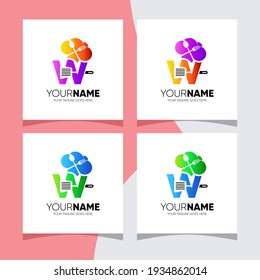 Letter W Chef Hat with Kitchen Utensil Logo Design Vector Icon Graphic