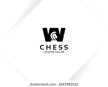 Letter W chess logo design template. Monogram knight logo