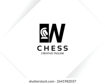 Letter W chess logo design template. Monogram knight logo
