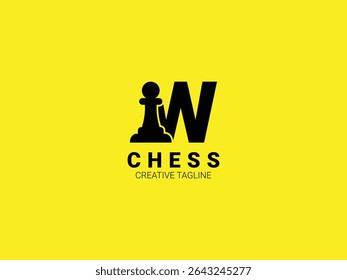 Letter W chess logo with pawn. Chess sport monogram logo template
