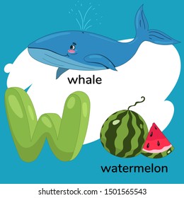 Letter w from children alphabet. Vector graphics