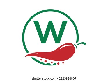 Letter W with Chili logo design. Chili logo with Letter concept vector icon logo design template.