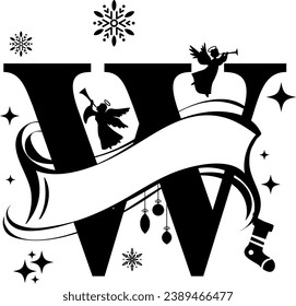 Letter W, Christmas Split Alphabet, Christmas Monogram, Christmas Letters