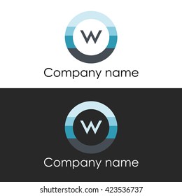 letter w circle shape icon logo white blue