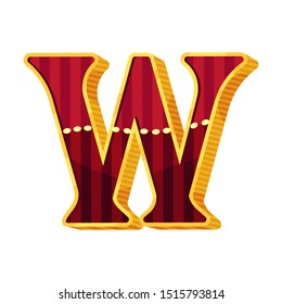Letter W in circus style. Vector illustration on a white background.