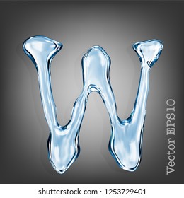 Letter w from clear transparent bluish water droplets. Vector EPS 10.