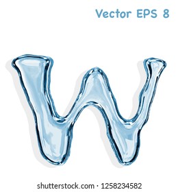 Letter w from clear transparent bluish water droplets. Vector EPS 8.