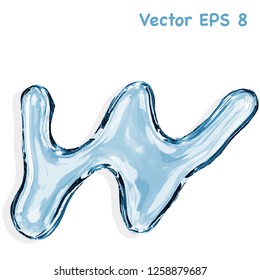 Letter w from clear transparent bluish water droplets. Vector EPS 8.