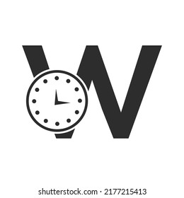 Plantilla de vectores de diseño de logotipo de reloj de letra W