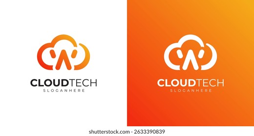 Letter W cloud logo design with modern orange gradient, tech and digital concept symbol