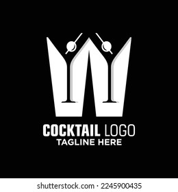 Letter W Cocktail Logo Design Template Inspiration, Vector Illustration.