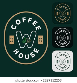 Letter W Coffee Bean With Leaf In Classic Style.