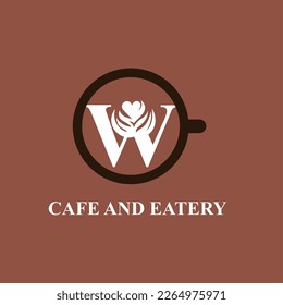 Letter W with Coffee Flower Art and Cup for Cafe, Coffee Shop, Coffee Bean Company Logo Idea Template