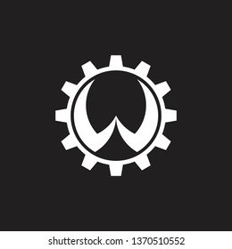 letter w cog machine design logo vector