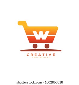 Letter W Color Orange Shopping Cart Logo creative template