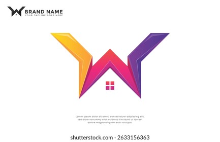 Letter W Colorful Home Logo. Modern logo combine letter W with home in colorful style.