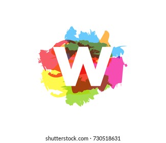 Letter W Colorful Paint Stroke Icon Logo Design Element
