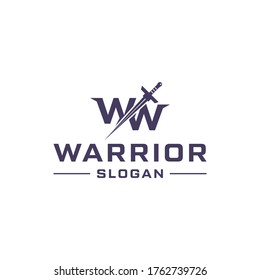 Letter w combine with sword logo design. Warrior concept logo design.