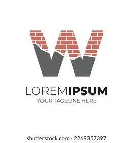 Letter W Combined With Cemented Brick Logo Design Icon Vector Illustration