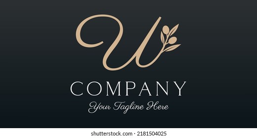 letter W combined twig Olive oil logo design template.